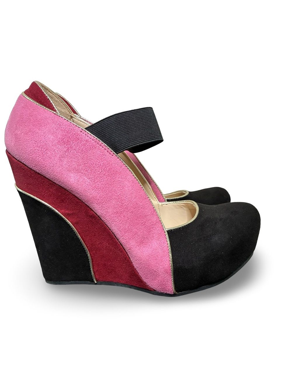 Worthington Colorblock Suede Wedge Pump - Pink, Burgundy & Black
